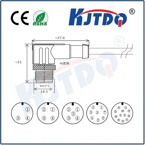 M12连接器 A型-浇铸电缆屏蔽系列 弯头